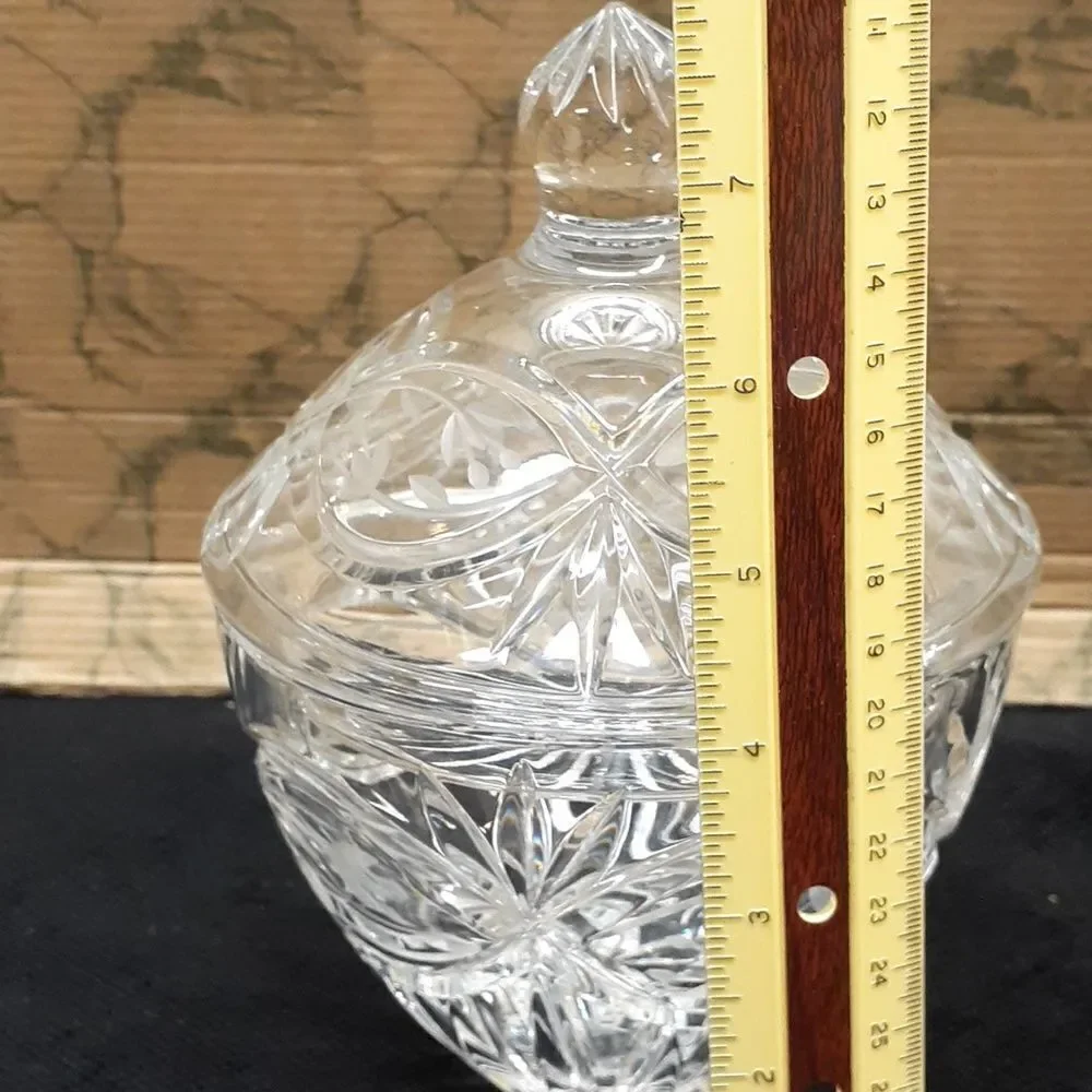Vintage Gorham Poland hand‎ cut clear crystal lidded candy dish